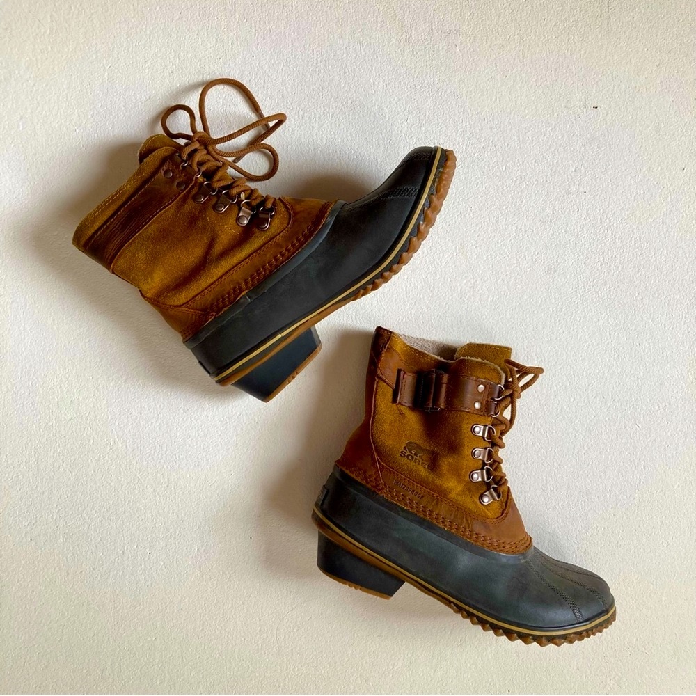 Sorel Fancy Lace II Leather and Rubber Waterproof Snow Duck Boots Womens 8.5